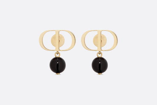 Petit CD Earrings • Gold-Finish Metal and Black Resin Pearls