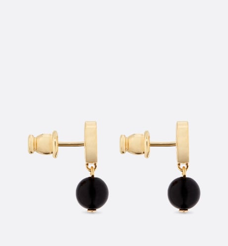 Petit CD Earrings • Gold-Finish Metal and Black Resin Pearls