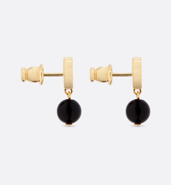 Petit CD Earrings • Gold-Finish Metal and Black Resin Pearls