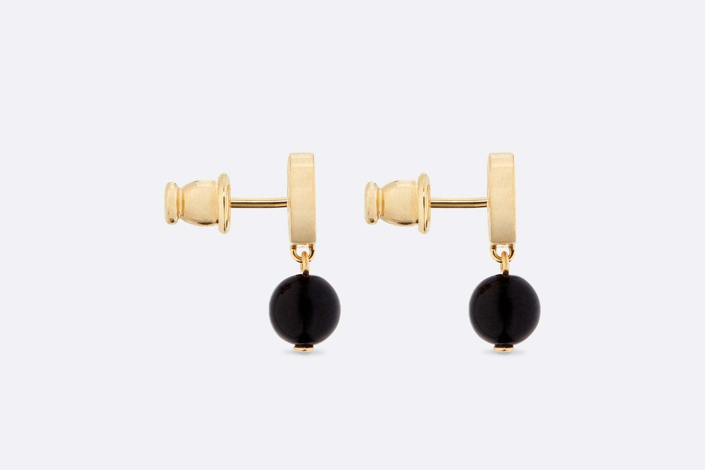 Petit CD Earrings • Gold-Finish Metal and Black Resin Pearls
