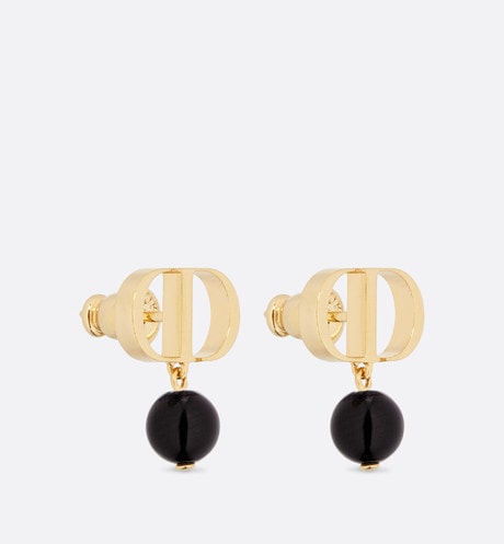 Petit CD Earrings • Gold-Finish Metal and Black Resin Pearls