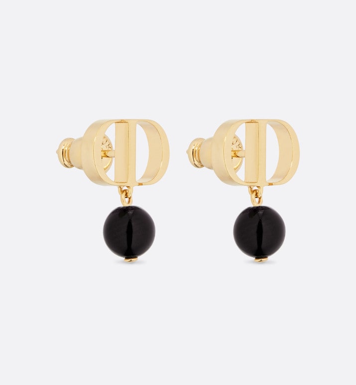 Petit CD Earrings • Gold-Finish Metal and Black Resin Pearls