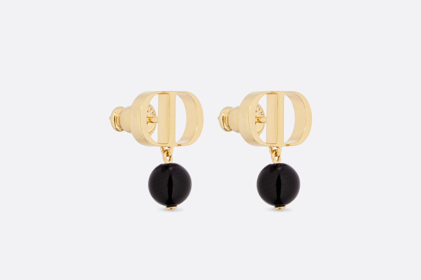 Petit CD Earrings • Gold-Finish Metal and Black Resin Pearls