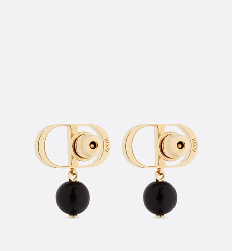 Petit CD Earrings • Gold-Finish Metal and Black Resin Pearls