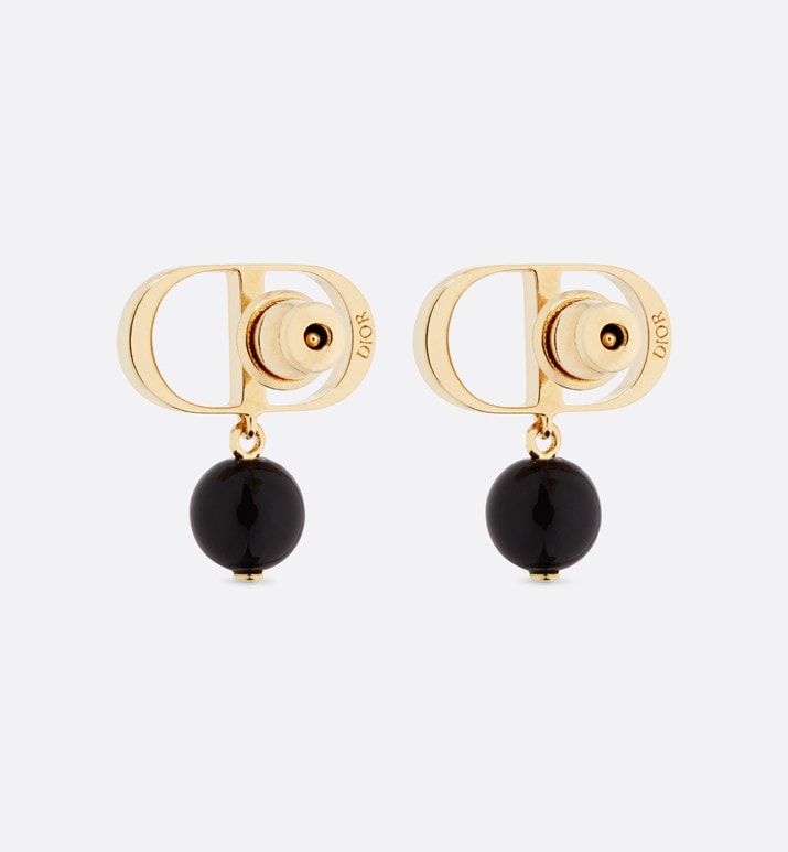 Petit CD Earrings • Gold-Finish Metal and Black Resin Pearls