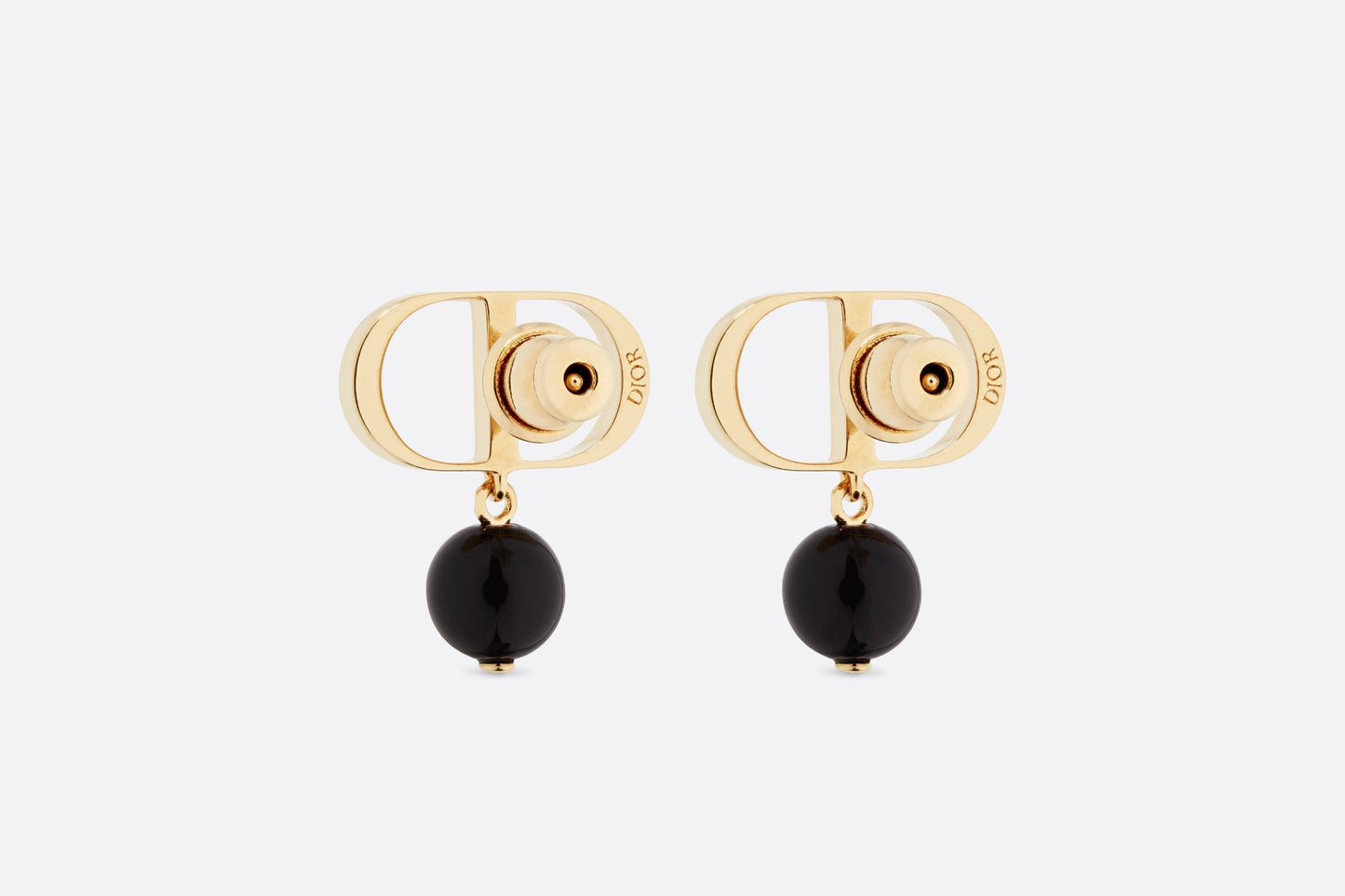 Petit CD Earrings • Gold-Finish Metal and Black Resin Pearls
