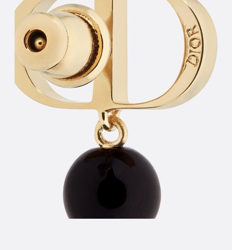 Petit CD Earrings • Gold-Finish Metal and Black Resin Pearls