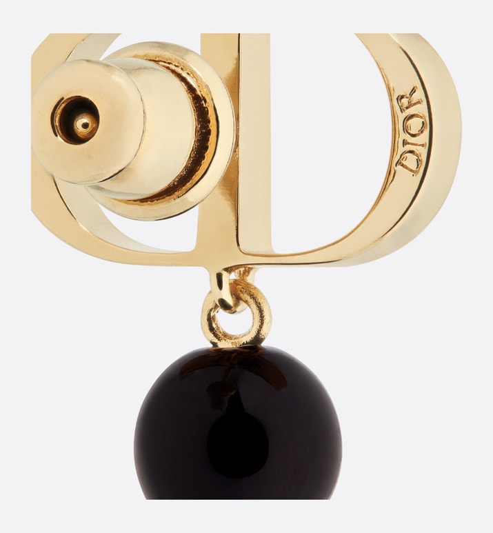 Petit CD Earrings • Gold-Finish Metal and Black Resin Pearls