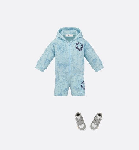 Baby Shorts • Light Blue Cotton Fleece with Faded Toile de Jouy Print