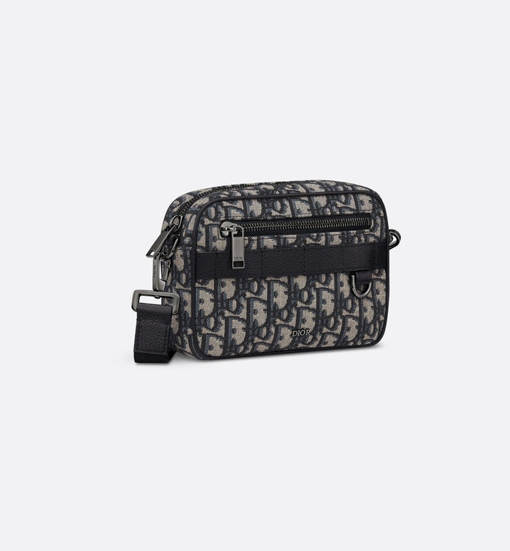 Mini Safari Bag with Strap • Beige and Black Dior Oblique Jacquard