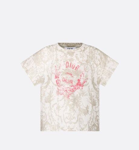Kid's T-Shirt • Beige Cotton Jersey with White Toile de Jouy Print