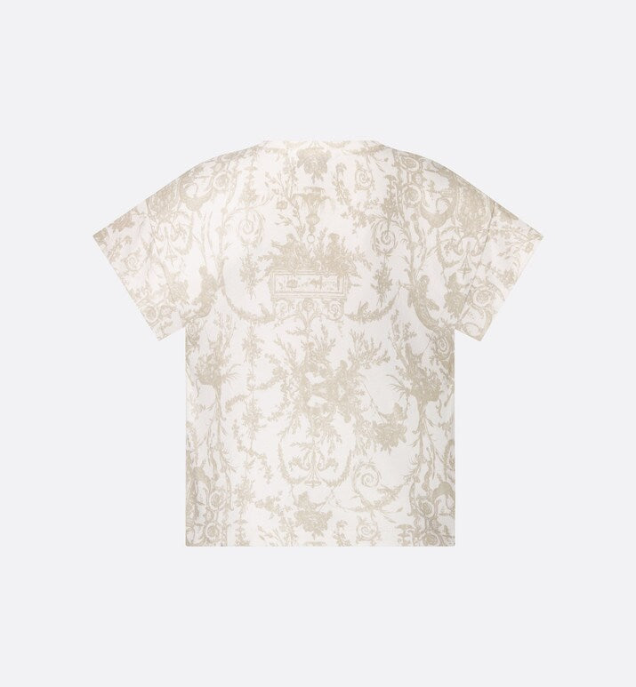 Kid's T-Shirt • Beige Cotton Jersey with White Toile de Jouy Print