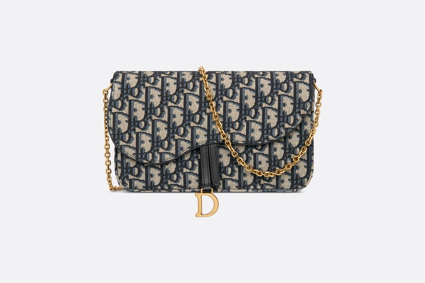 Saddle Pouch with Chain • Blue Dior Oblique Jacquard