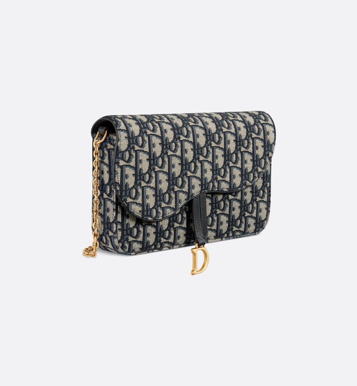Saddle Pouch with Chain • Blue Dior Oblique Jacquard