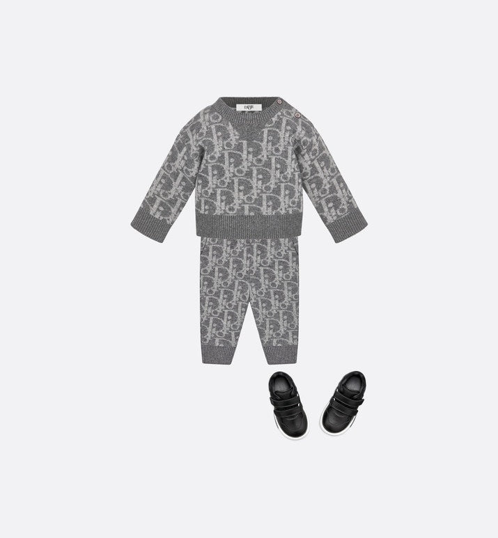 Baby Track Pants • Deep Gray and Gray Dior Oblique Wool and Cashmere-Blend Knit Jacquard
