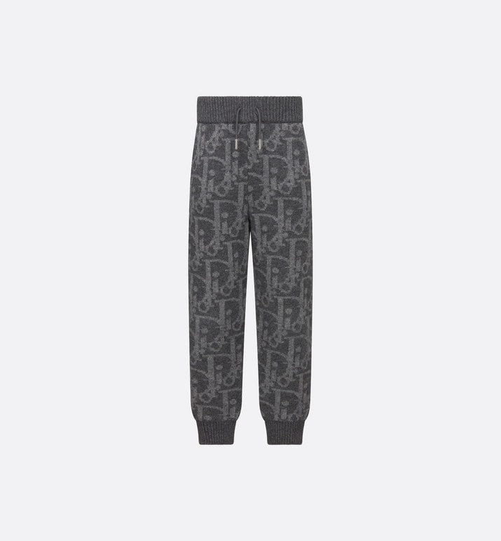 Kid's Track Pants • Deep Gray and Gray Dior Oblique Wool and Cashmere-Blend Knit Jacquard
