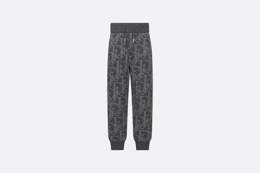 Kid's Track Pants • Deep Gray and Gray Dior Oblique Wool and Cashmere-Blend Knit Jacquard