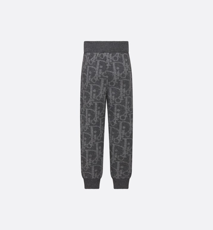 Kid's Track Pants • Deep Gray and Gray Dior Oblique Wool and Cashmere-Blend Knit Jacquard