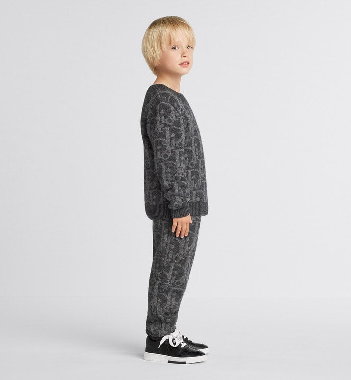 Kid's Track Pants • Deep Gray and Gray Dior Oblique Wool and Cashmere-Blend Knit Jacquard