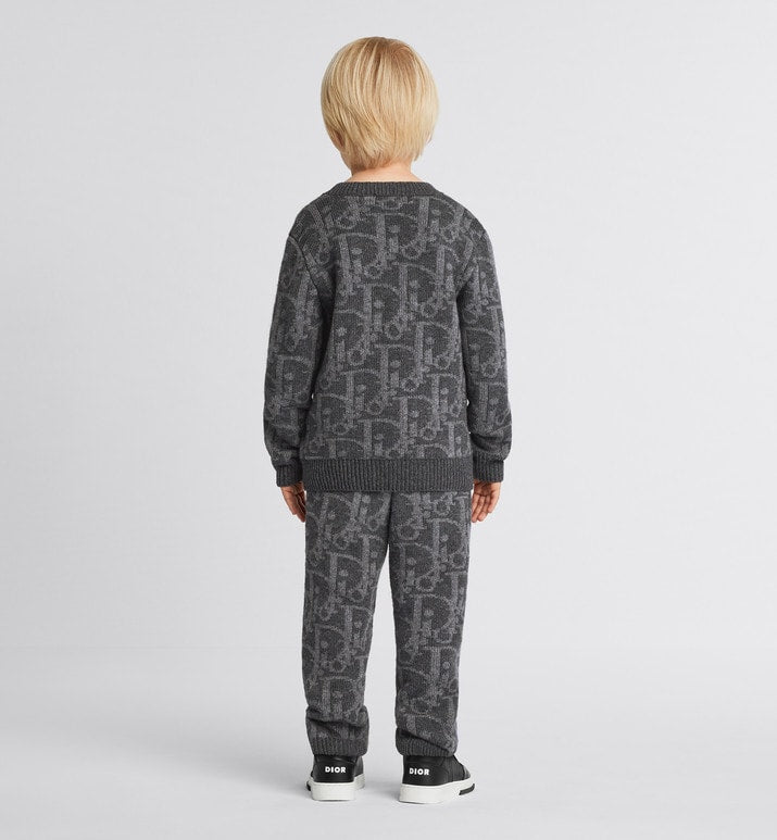 Kid's Track Pants • Deep Gray and Gray Dior Oblique Wool and Cashmere-Blend Knit Jacquard
