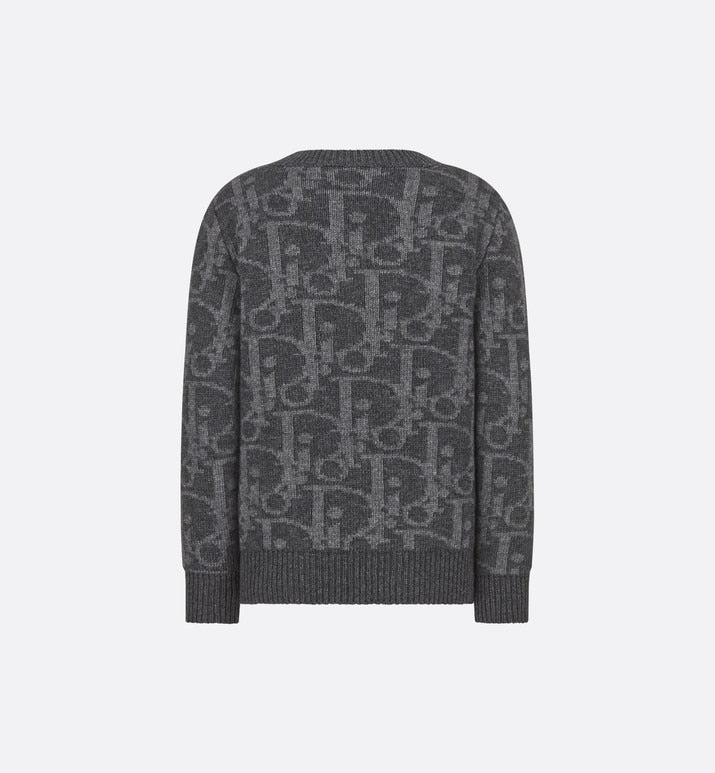 Kid's Sweater • Deep Gray and Gray Dior Oblique Wool and Cashmere-Blend Knit Jacquard