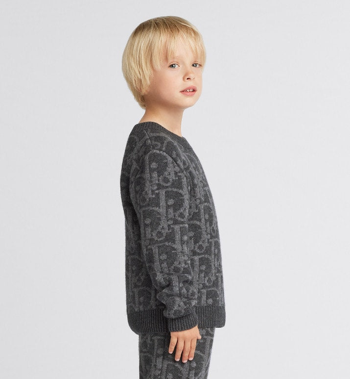 Kid's Sweater • Deep Gray and Gray Dior Oblique Wool and Cashmere-Blend Knit Jacquard