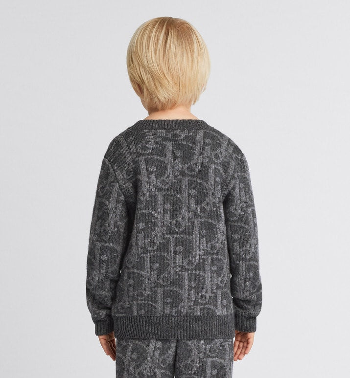 Kid's Sweater • Deep Gray and Gray Dior Oblique Wool and Cashmere-Blend Knit Jacquard