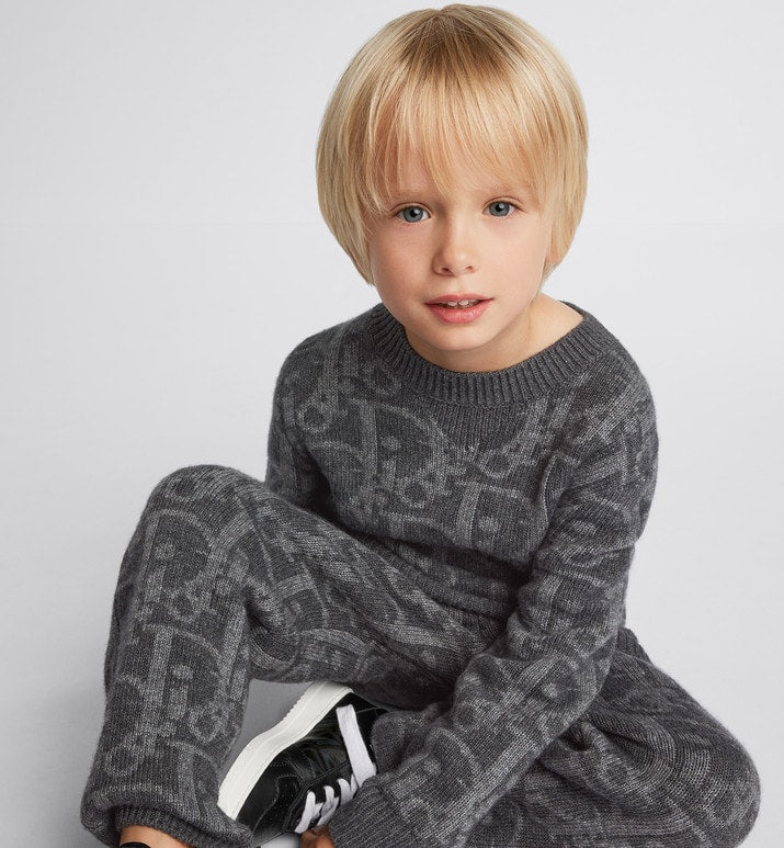 Kid's Sweater • Deep Gray and Gray Dior Oblique Wool and Cashmere-Blend Knit Jacquard
