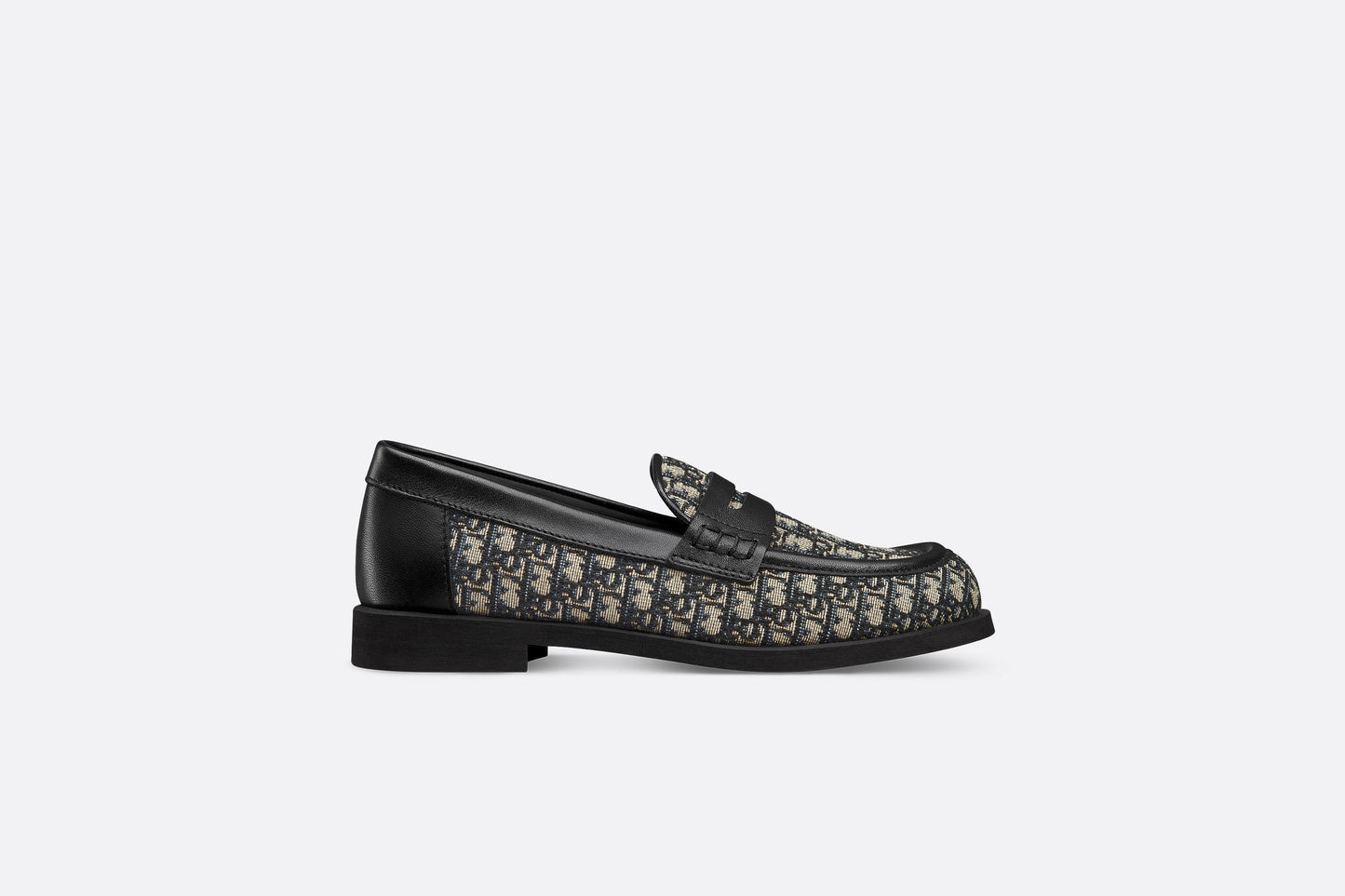 Kid's Loafer • Beige and Blue Dior Oblique Jacquard and Black Smooth Calfskin