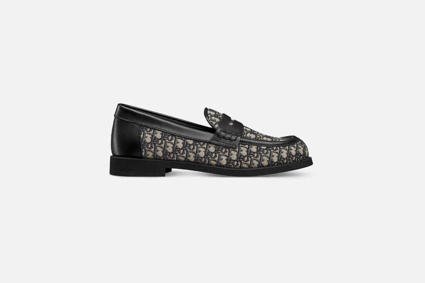 Kid's Loafer • Beige and Blue Dior Oblique Jacquard and Black Smooth Calfskin