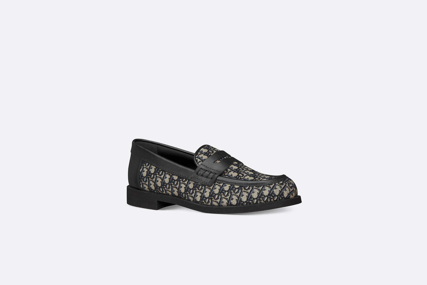 Kid's Loafer • Beige and Blue Dior Oblique Jacquard and Black Smooth Calfskin