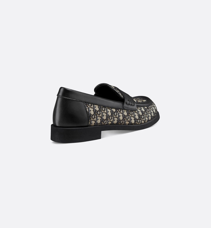 Kid's Loafer • Beige and Blue Dior Oblique Jacquard and Black Smooth Calfskin