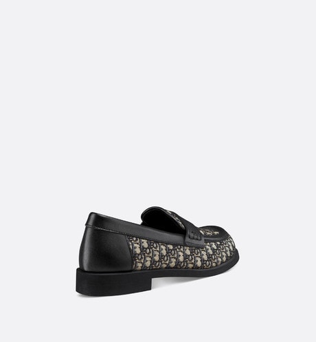 Kid's Loafer • Beige and Blue Dior Oblique Jacquard and Black Smooth Calfskin