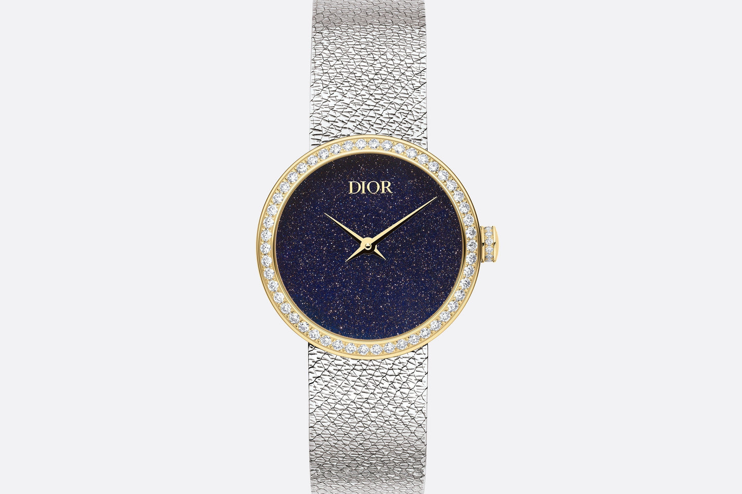 La D de Dior Satine • Ø 25 mm, Steel, Yellow Gold, Aventurine and Mother-of-Pearl