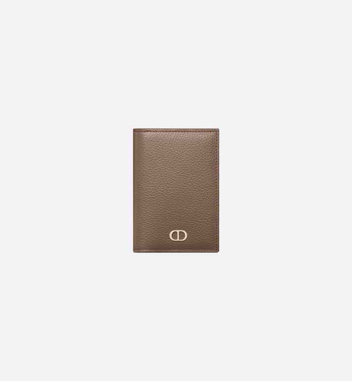 Bi-Fold Card Holder • Khaki Grained Calfskin with CD Icon Signature