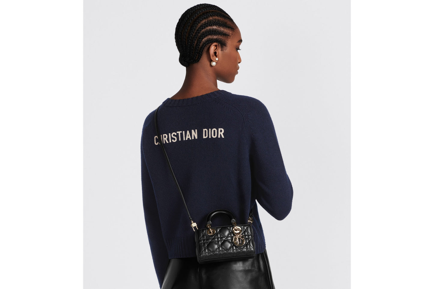 Lady D-Joy Micro Bag • Silver-Tone Satin with Gradient Bead Embroidery