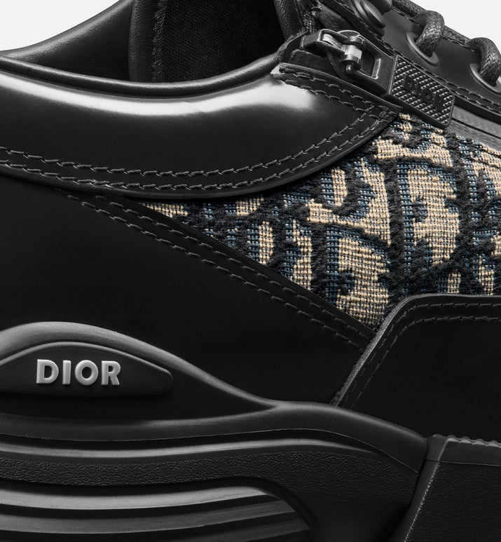 Dior Combat Derby Shoe • Black Polished Calfskin with Beige and Black Dior Oblique Jacquard