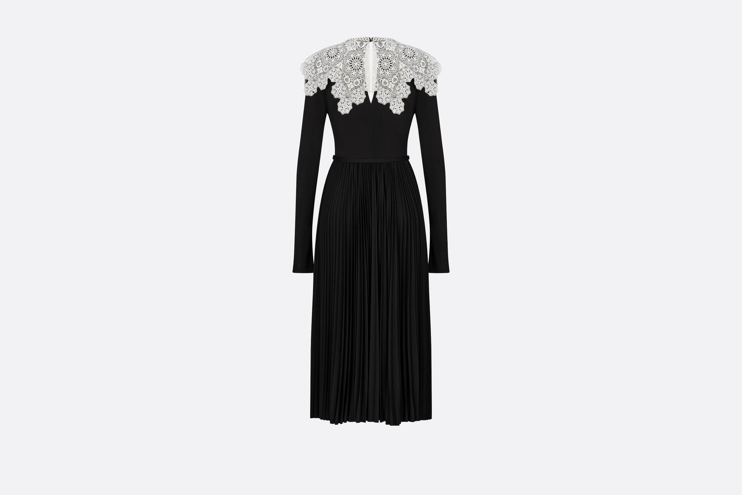 Mid-Length Pleated Dress • Black Technical Jersey and White Lace