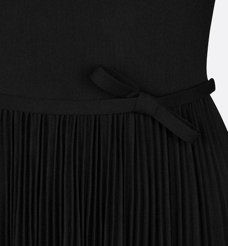 Mid-Length Pleated Dress • Black Technical Jersey and White Lace