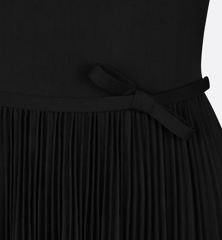 Mid-Length Pleated Dress • Black Technical Jersey and White Lace