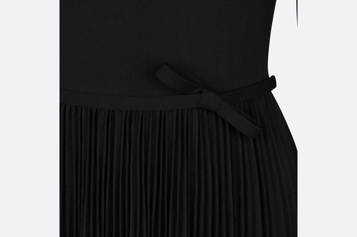 Mid-Length Pleated Dress • Black Technical Jersey and White Lace