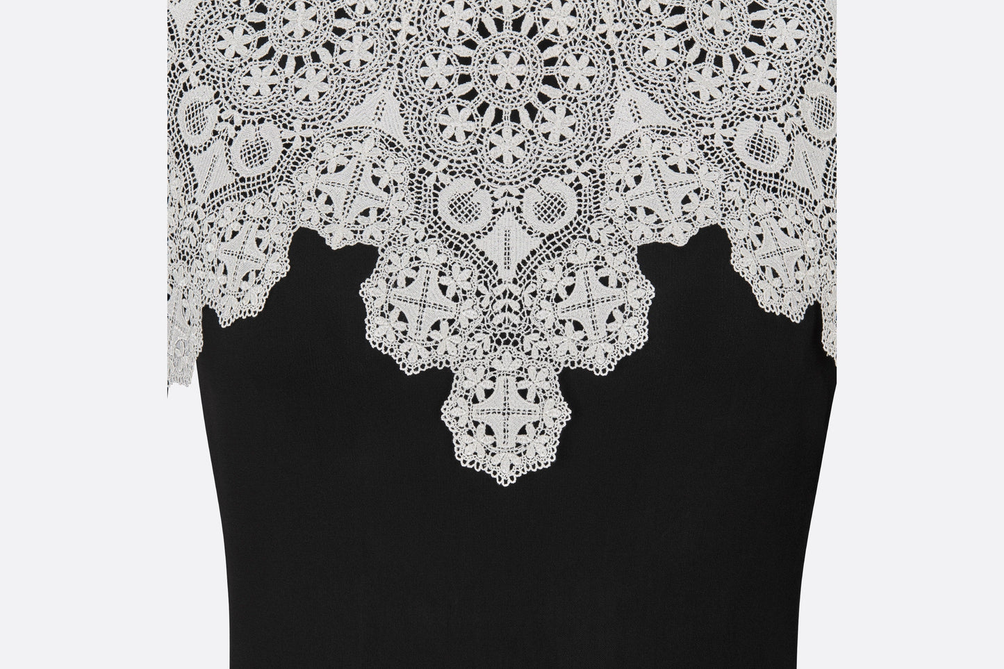 Mid-Length Pleated Dress • Black Technical Jersey and White Lace