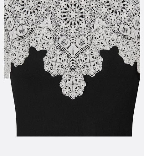 Mid-Length Pleated Dress • Black Technical Jersey and White Lace