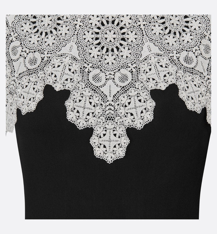 Mid-Length Pleated Dress • Black Technical Jersey and White Lace