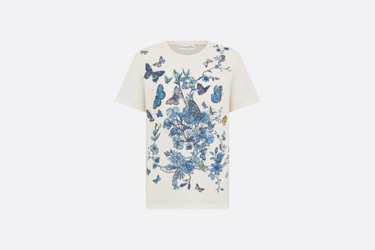 T-Shirt • White Cotton Jersey with Pastel Midnight Blue Toile de Jouy Mexico Motif