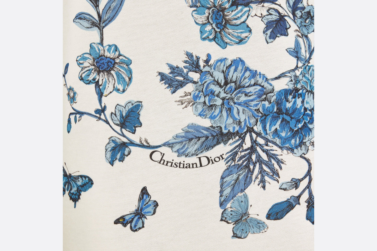 T-Shirt • White Cotton Jersey with Pastel Midnight Blue Toile de Jouy Mexico Motif