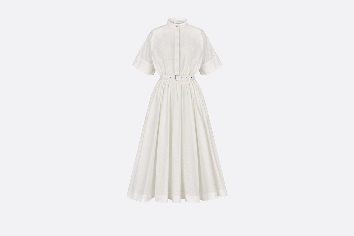 Mid-Length Belted Macrocannage Dress • Ecru Cotton