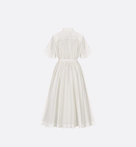 Mid-Length Belted Macrocannage Dress • Ecru Cotton
