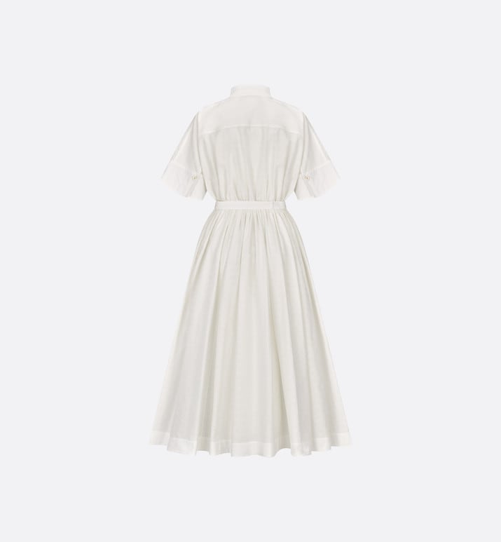 Mid-Length Belted Macrocannage Dress • Ecru Cotton