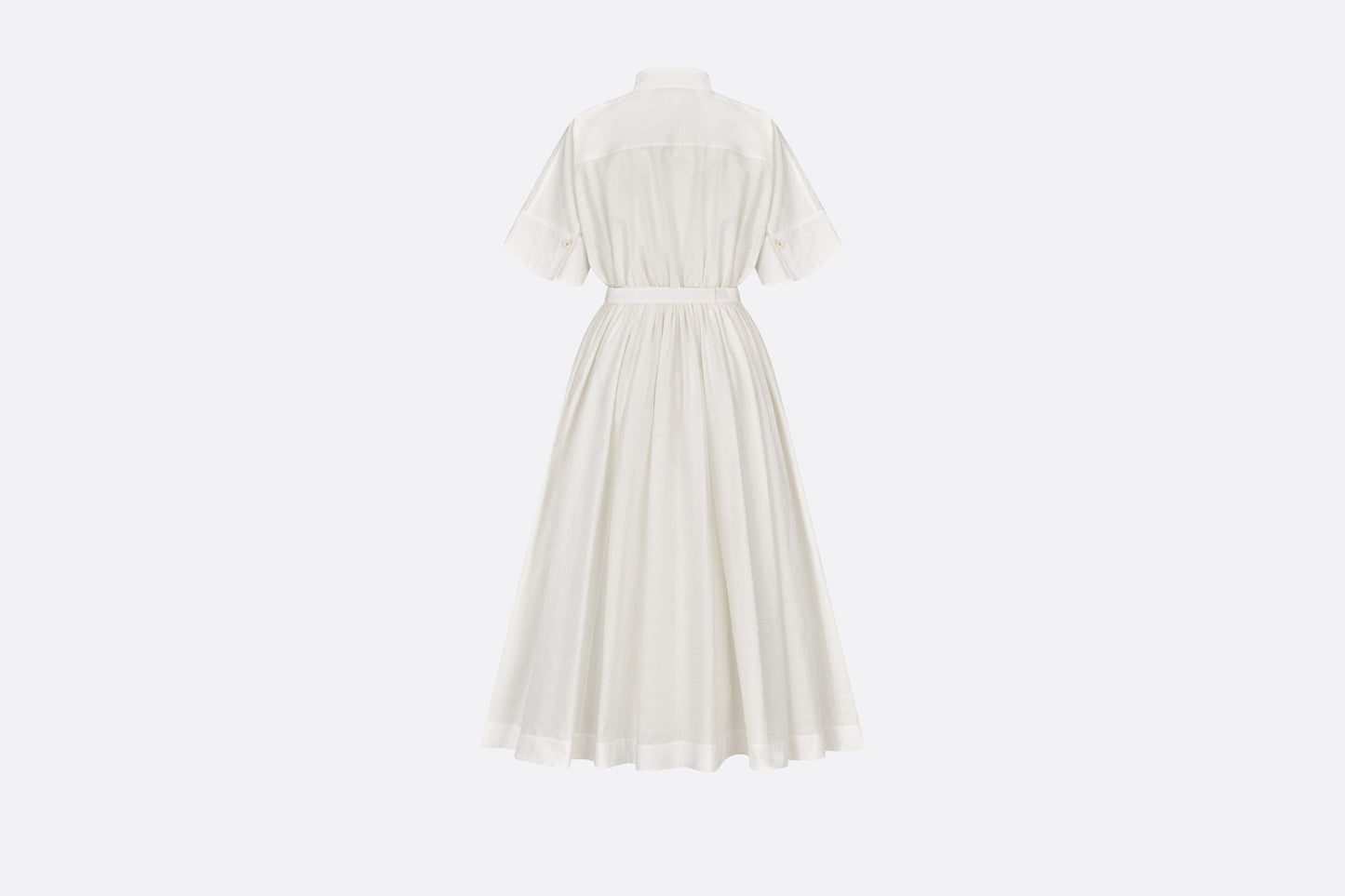 Mid-Length Belted Macrocannage Dress • Ecru Cotton
